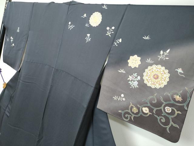 平和屋着物●西陣　京の名門　じゅらく謹製　帝王紫　訪問着　駒刺繍　花鳥文　暈し染め　正絹　逸品　DABI2589ud