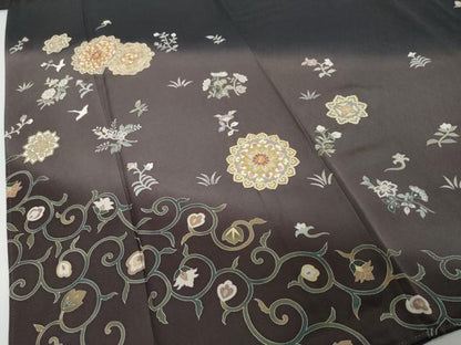 平和屋着物●西陣　京の名門　じゅらく謹製　帝王紫　訪問着　駒刺繍　花鳥文　暈し染め　正絹　逸品　DABI2589ud