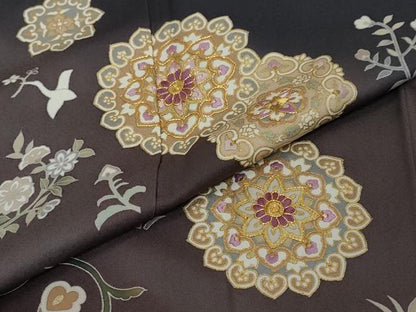 平和屋着物●西陣　京の名門　じゅらく謹製　帝王紫　訪問着　駒刺繍　花鳥文　暈し染め　正絹　逸品　DABI2589ud