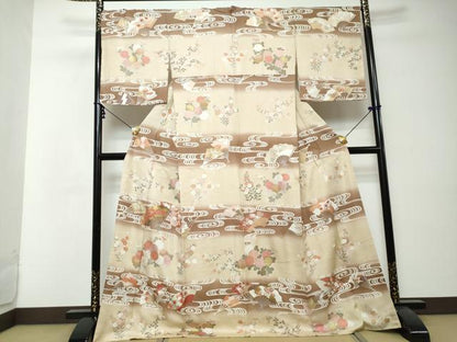 平和屋着物●訪問着　駒刺繍　流水扇面花文　暈し染め　金彩　正絹　逸品　DABI2590ud
