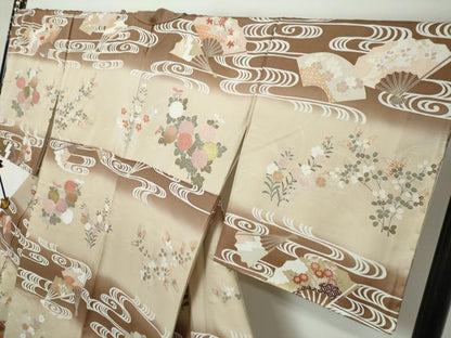 平和屋着物●訪問着　駒刺繍　流水扇面花文　暈し染め　金彩　正絹　逸品　DABI2590ud