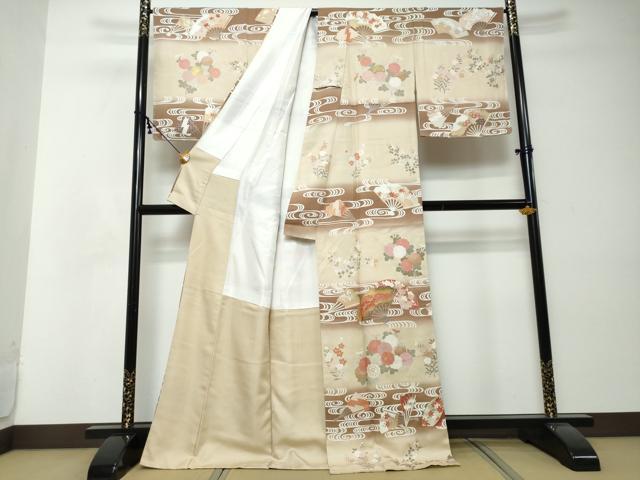 平和屋着物●訪問着　駒刺繍　流水扇面花文　暈し染め　金彩　正絹　逸品　DABI2590ud