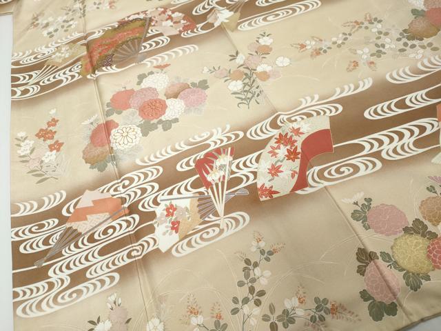 平和屋着物●訪問着　駒刺繍　流水扇面花文　暈し染め　金彩　正絹　逸品　DABI2590ud