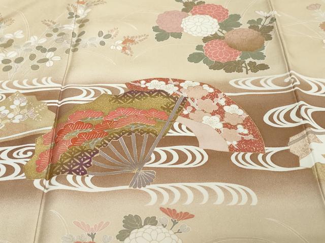 平和屋着物●訪問着　駒刺繍　流水扇面花文　暈し染め　金彩　正絹　逸品　DABI2590ud