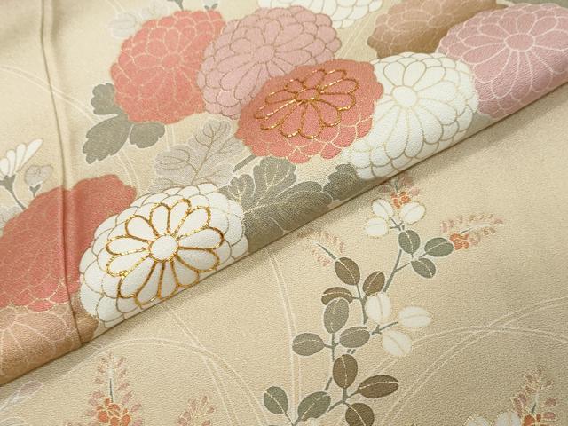 平和屋着物●訪問着　駒刺繍　流水扇面花文　暈し染め　金彩　正絹　逸品　DABI2590ud