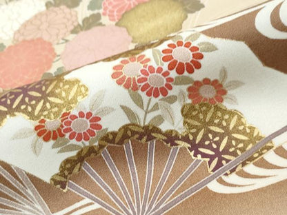 平和屋着物●訪問着　駒刺繍　流水扇面花文　暈し染め　金彩　正絹　逸品　DABI2590ud