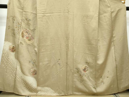 平和屋着物●訪問着　駒刺繍　絞り　御所車草花文　正絹　逸品　DABI2591ud