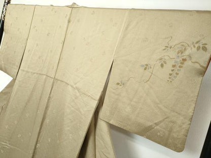 平和屋着物●訪問着　駒刺繍　絞り　御所車草花文　正絹　逸品　DABI2591ud