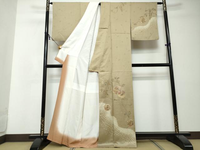 平和屋着物●訪問着　駒刺繍　絞り　御所車草花文　正絹　逸品　DABI2591ud