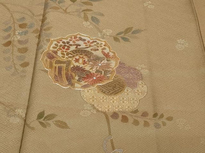 平和屋着物●訪問着　駒刺繍　絞り　御所車草花文　正絹　逸品　DABI2591ud