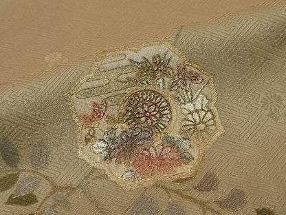 平和屋着物●訪問着　駒刺繍　絞り　御所車草花文　正絹　逸品　DABI2591ud