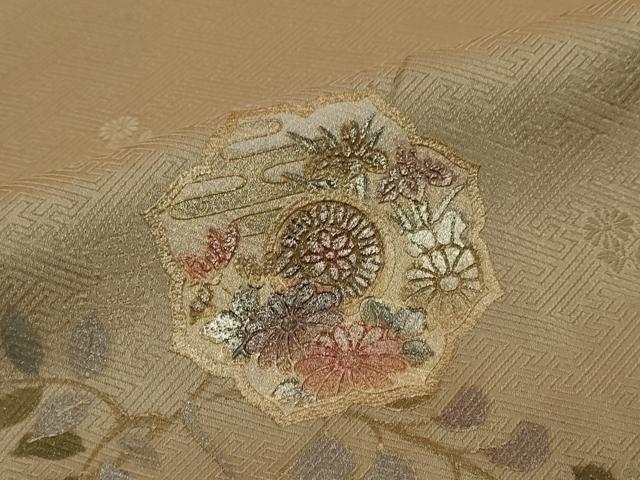 平和屋着物●訪問着　駒刺繍　絞り　御所車草花文　正絹　逸品　DABI2591ud