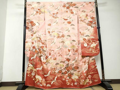 平和屋着物●豪華振袖　駒刺繍　扇面飛鶴花文　暈し染め　金彩　やまと誂製　正絹　逸品　DABI2593ud