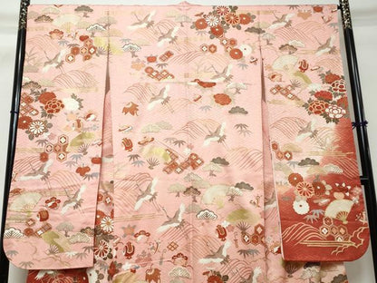 平和屋着物●豪華振袖　駒刺繍　扇面飛鶴花文　暈し染め　金彩　やまと誂製　正絹　逸品　DABI2593ud