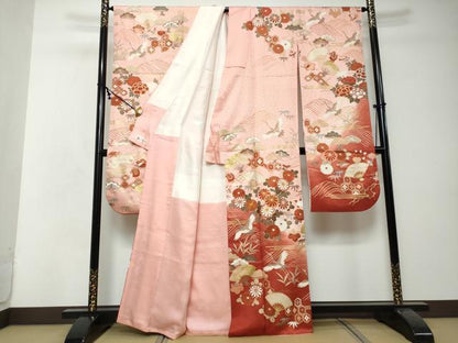 平和屋着物●豪華振袖　駒刺繍　扇面飛鶴花文　暈し染め　金彩　やまと誂製　正絹　逸品　DABI2593ud
