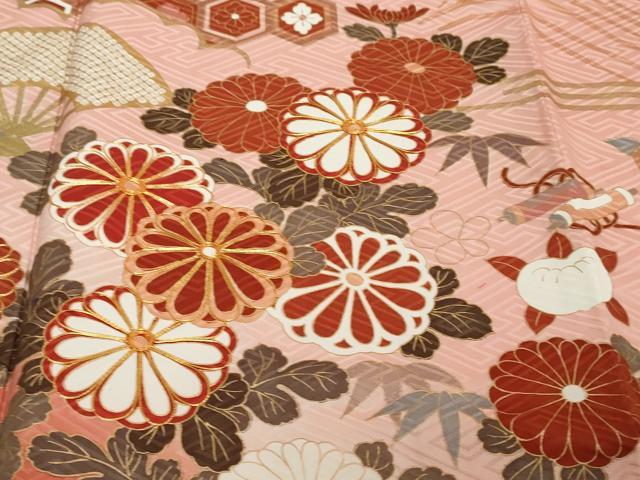 平和屋着物●豪華振袖　駒刺繍　扇面飛鶴花文　暈し染め　金彩　やまと誂製　正絹　逸品　DABI2593ud