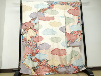 平和屋着物●豪華振袖　絞り　雲取り鳳凰花文　金銀彩　正絹　逸品　DABI2594ud