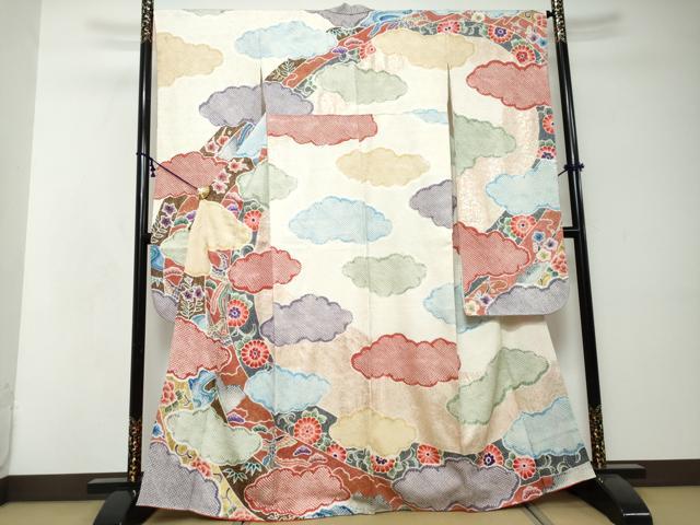 平和屋着物●豪華振袖　絞り　雲取り鳳凰花文　金銀彩　正絹　逸品　DABI2594ud