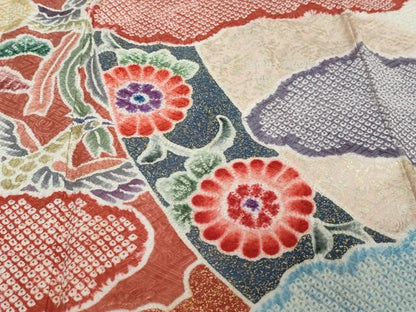平和屋着物●豪華振袖　絞り　雲取り鳳凰花文　金銀彩　正絹　逸品　DABI2594ud