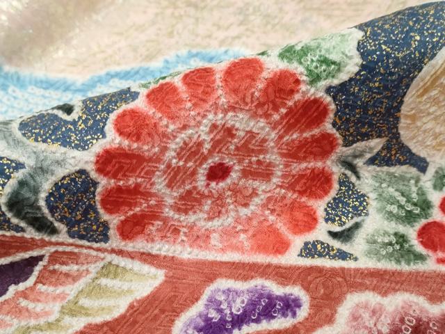平和屋着物●豪華振袖　絞り　雲取り鳳凰花文　金銀彩　正絹　逸品　DABI2594ud