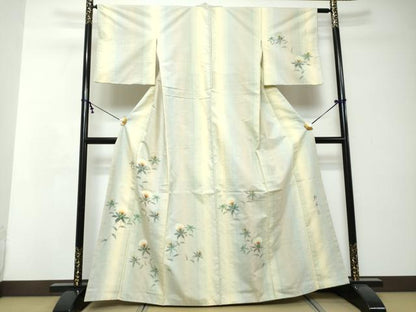 平和屋着物●紅花紬　米沢　訪問着　作家物　草花文　正絹　逸品　DABI2596ud