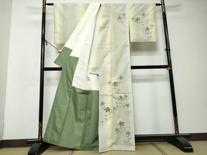平和屋着物●紅花紬　米沢　訪問着　作家物　草花文　正絹　逸品　DABI2596ud