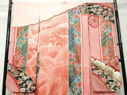 平和屋着物●豪華振袖　総絞り　宝尽くし草花文　金彩　正絹　逸品　DABI2600ud