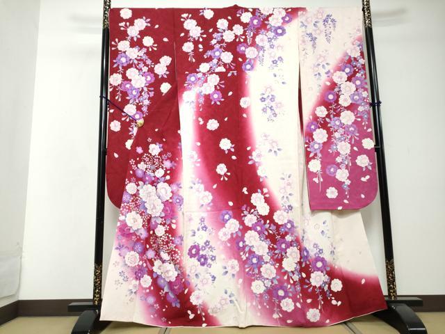 平和屋着物●豪華振袖　舞花文　暈し染め　銀彩　京都きもの友禅扱い　正絹　逸品　DABI2601ud