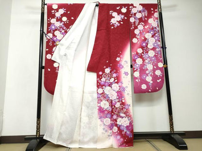 平和屋着物●豪華振袖　舞花文　暈し染め　銀彩　京都きもの友禅扱い　正絹　逸品　DABI2601ud