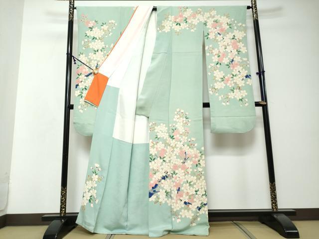平和屋着物●豪華振袖　枝桜文　金彩　鬼しぼ縮緬　正絹　逸品　DABI2602ud