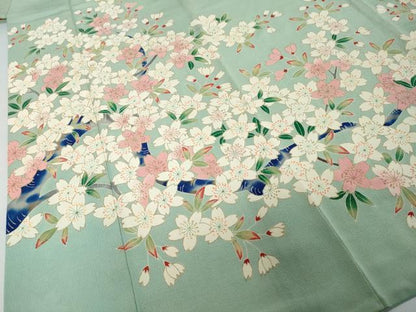 平和屋着物●豪華振袖　枝桜文　金彩　鬼しぼ縮緬　正絹　逸品　DABI2602ud