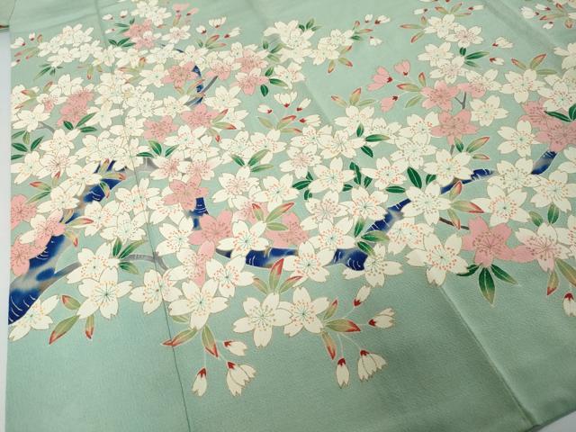 平和屋着物●豪華振袖　枝桜文　金彩　鬼しぼ縮緬　正絹　逸品　DABI2602ud
