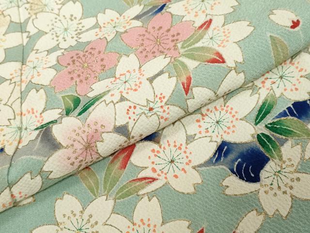 平和屋着物●豪華振袖　枝桜文　金彩　鬼しぼ縮緬　正絹　逸品　DABI2602ud