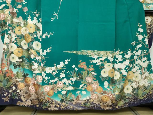 平和屋着物●豪華振袖　駒刺繍　草花文　暈し染め　金彩　正絹　逸品　DABI2604ud