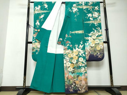 平和屋着物●豪華振袖　駒刺繍　草花文　暈し染め　金彩　正絹　逸品　DABI2604ud