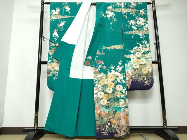 平和屋着物●豪華振袖　駒刺繍　草花文　暈し染め　金彩　正絹　逸品　DABI2604ud