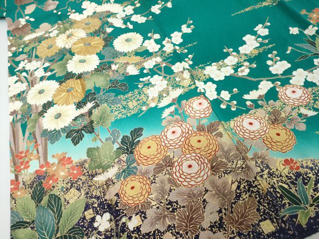 平和屋着物●豪華振袖　駒刺繍　草花文　暈し染め　金彩　正絹　逸品　DABI2604ud