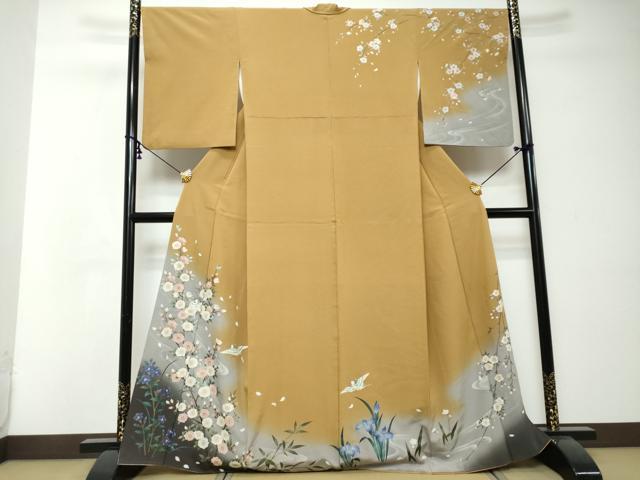 平和屋着物●訪問着　作家物　流水花鳥文　暈し染め　金彩　正絹　逸品　DABI2606ud