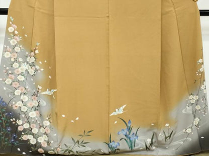 平和屋着物●訪問着　作家物　流水花鳥文　暈し染め　金彩　正絹　逸品　DABI2606ud