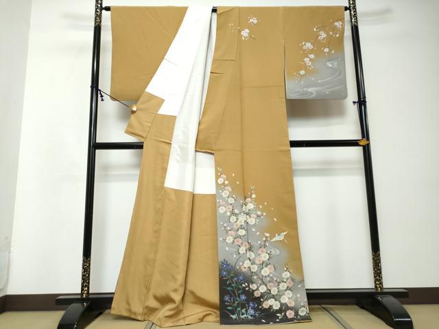 平和屋着物●訪問着　作家物　流水花鳥文　暈し染め　金彩　正絹　逸品　DABI2606ud