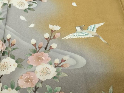 平和屋着物●訪問着　作家物　流水花鳥文　暈し染め　金彩　正絹　逸品　DABI2606ud