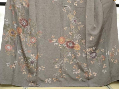 平和屋着物●訪問着　紬地　枝花文　正絹　逸品　DABI2617ud