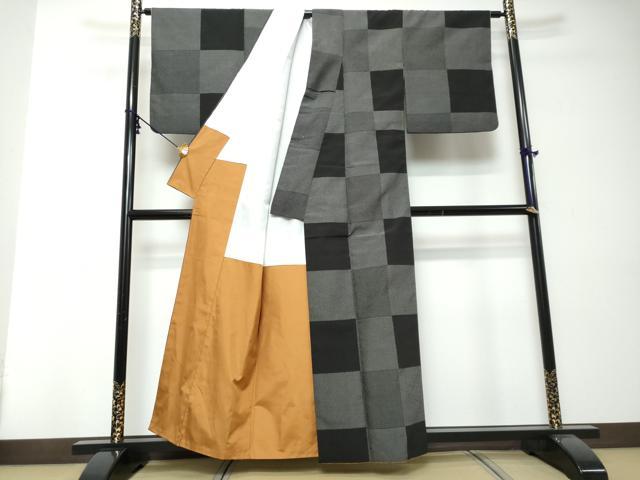 平和屋着物●本塩沢　110亀甲　市松文様　正絹　逸品　DABI2620ud