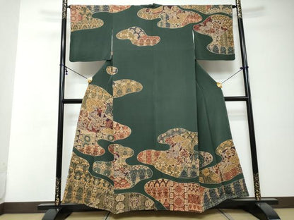 平和屋着物●中国三大刺繍　汕頭刺繍　スワトウ刺繍　総刺繍　訪問着　人物洋花文　鬼しぼ縮緬　正絹　逸品　未使用　DABI2622ud