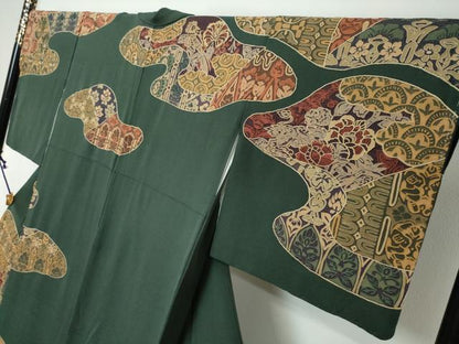 平和屋着物●中国三大刺繍　汕頭刺繍　スワトウ刺繍　総刺繍　訪問着　人物洋花文　鬼しぼ縮緬　正絹　逸品　未使用　DABI2622ud