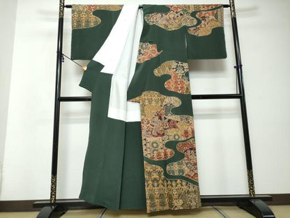平和屋着物●中国三大刺繍　汕頭刺繍　スワトウ刺繍　総刺繍　訪問着　人物洋花文　鬼しぼ縮緬　正絹　逸品　未使用　DABI2622ud