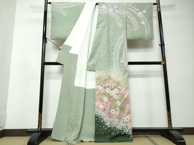平和屋着物●訪問着　絞り　辻が花　暈し染め　銀通し地　正絹　逸品　DABI2624ud