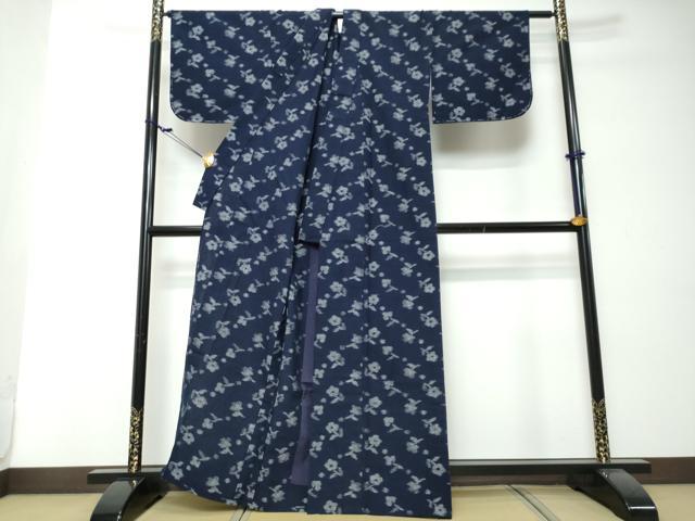平和屋着物●久留米絣　単衣　草花文　野口清雄作　証紙付き　綿　逸品　DABI2631ud