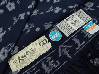 平和屋着物●久留米絣　単衣　草花文　野口清雄作　証紙付き　綿　逸品　DABI2631ud