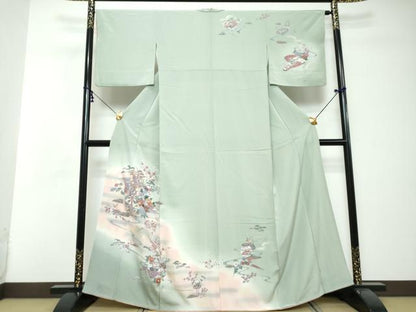 平和屋着物●訪問着　流水源氏車飾花文　暈し染め　金彩　正絹　逸品　DABI2634ud